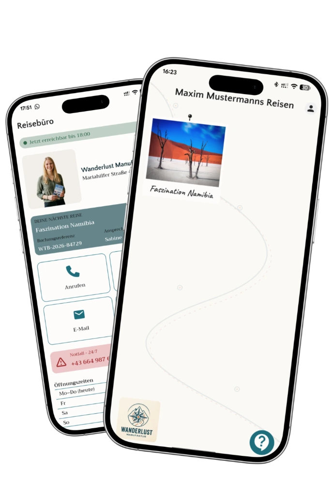 App-Ansicht: White-Label-Branding mit eigenem Logo und Farben des Reisebüros in Meine Reisemappe
