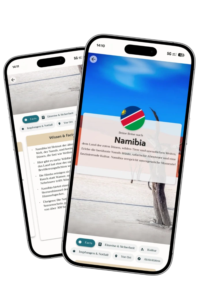 App-Ansicht: Länderprofil mit aktuellen Einreiseinfos für über 110 Reiseziele in der Meine Reisemappe App